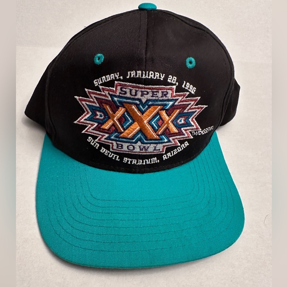 Vintage 1996 Super Bowl Baseball‎ Hat Cap Embroidered Snapback Teal Black